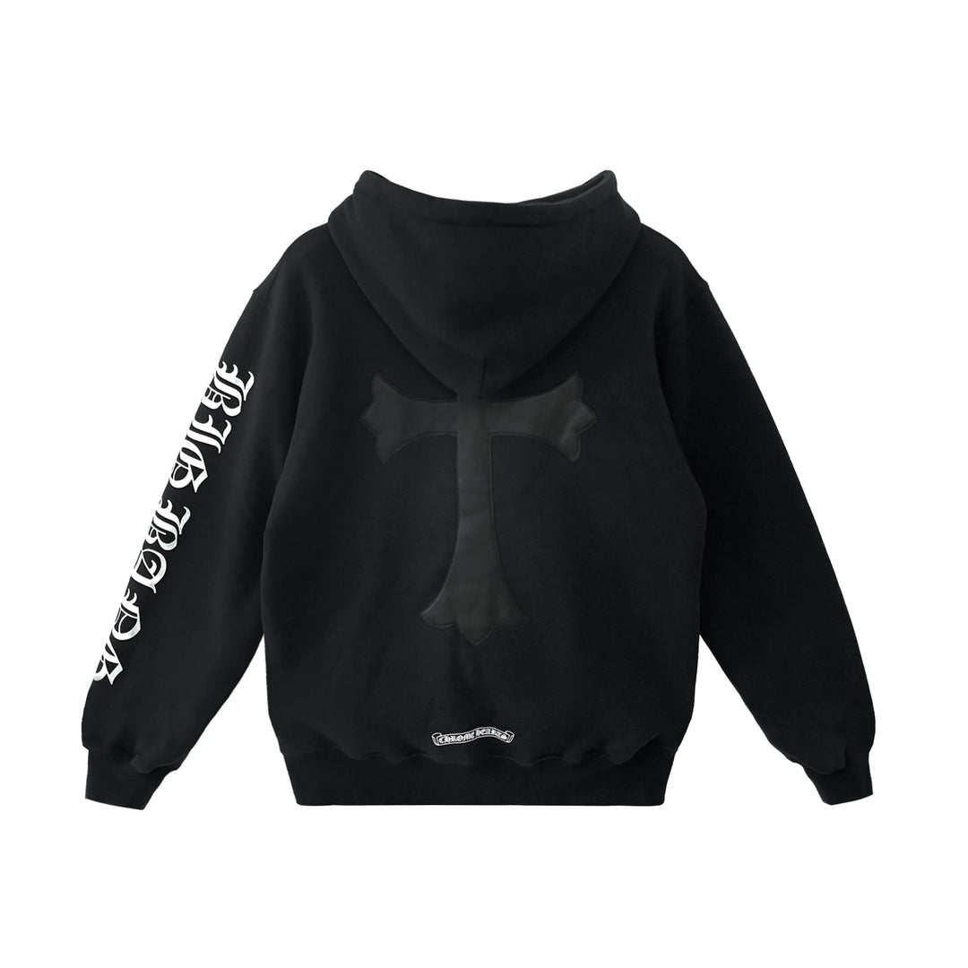 Chrome Hearts Big Bang Leather Cross Patch Black Pullover Hoodie - SHENGLI ROAD MARKET