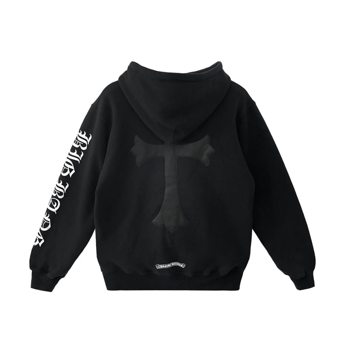 Chrome Hearts Big Bang Leather Cross Patch Black Pullover Hoodie - SHENGLI ROAD MARKET