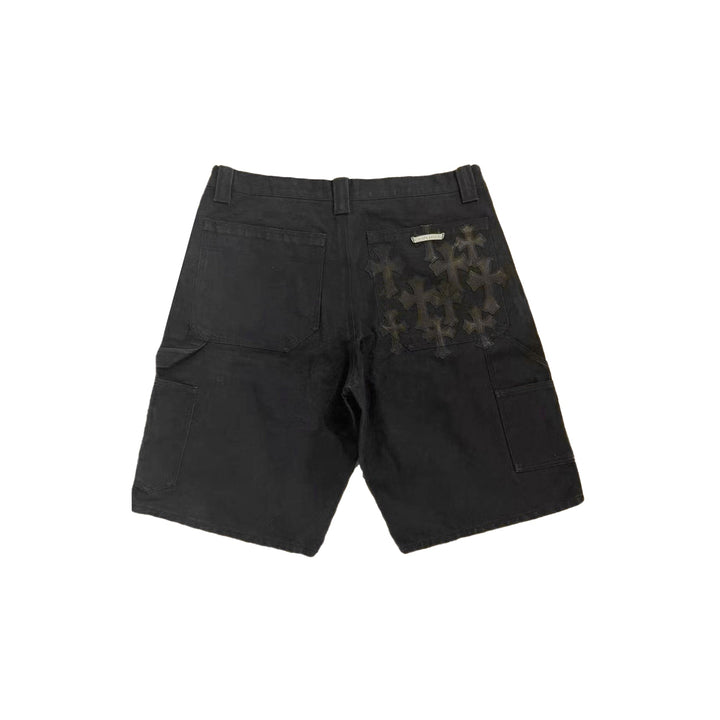 Chrome Hearts Black Cross Leather Patch Silver Button Shorts - SHENGLI ROAD MARKET