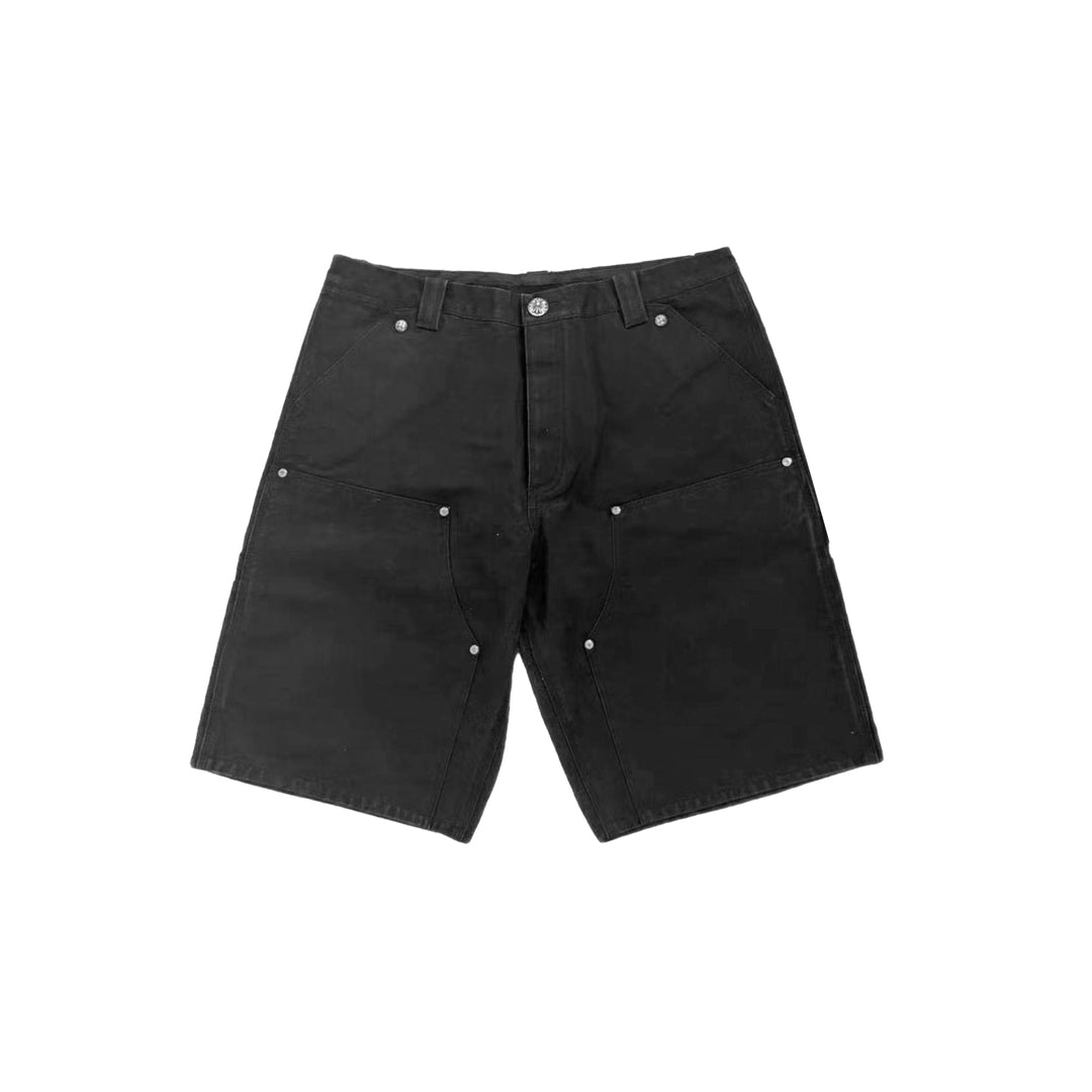 Chrome Hearts Black Cross Leather Patch Silver Button Shorts - SHENGLI ROAD MARKET