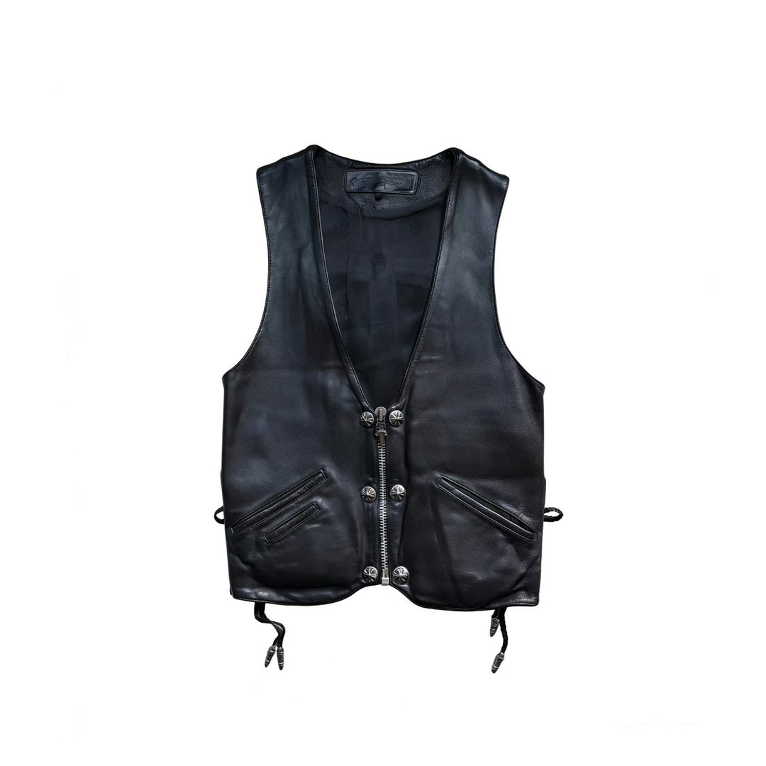 Chrome Hearts Black Cross Leather Vest - SHENGLI ROAD MARKET