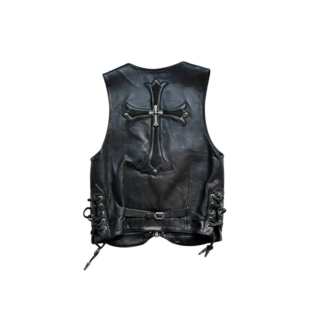 Chrome Hearts Black Cross Leather Vest - SHENGLI ROAD MARKET