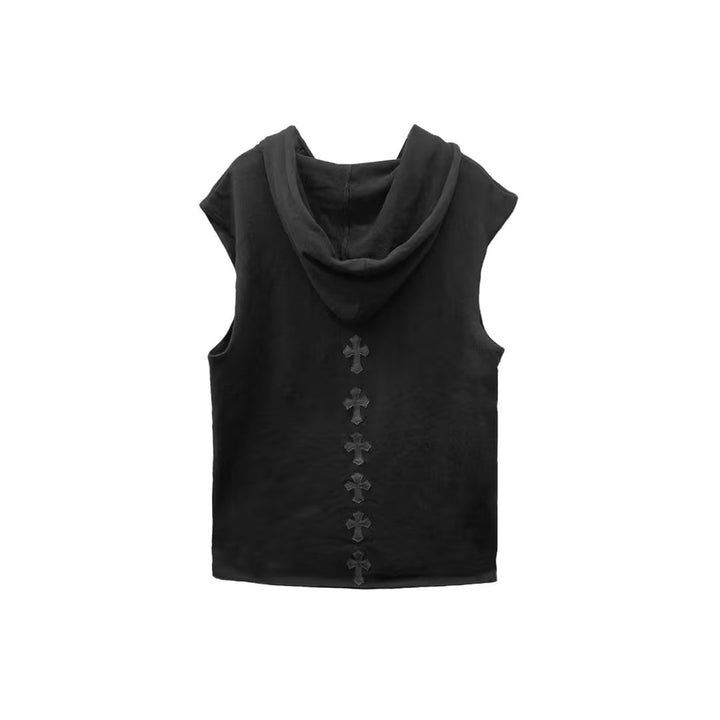 Chrome Hearts Black Cross Patch Cashmere Hooded Vest Jacket - SHENGLI ROAD MARKET