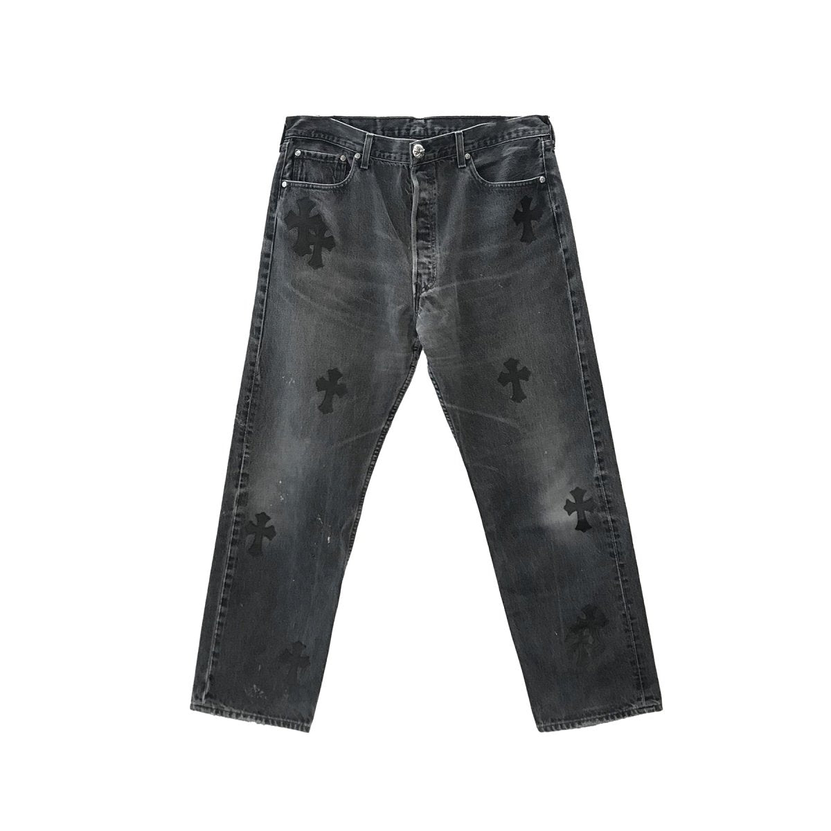 Chrome Hearts Black Cross Patch Jeans - SHENGLI ROAD MARKET