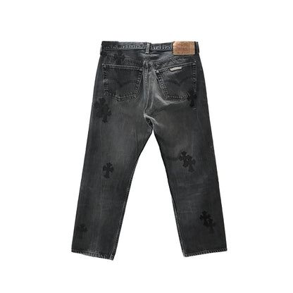 Chrome Hearts Black Cross Patch Jeans - SHENGLI ROAD MARKET