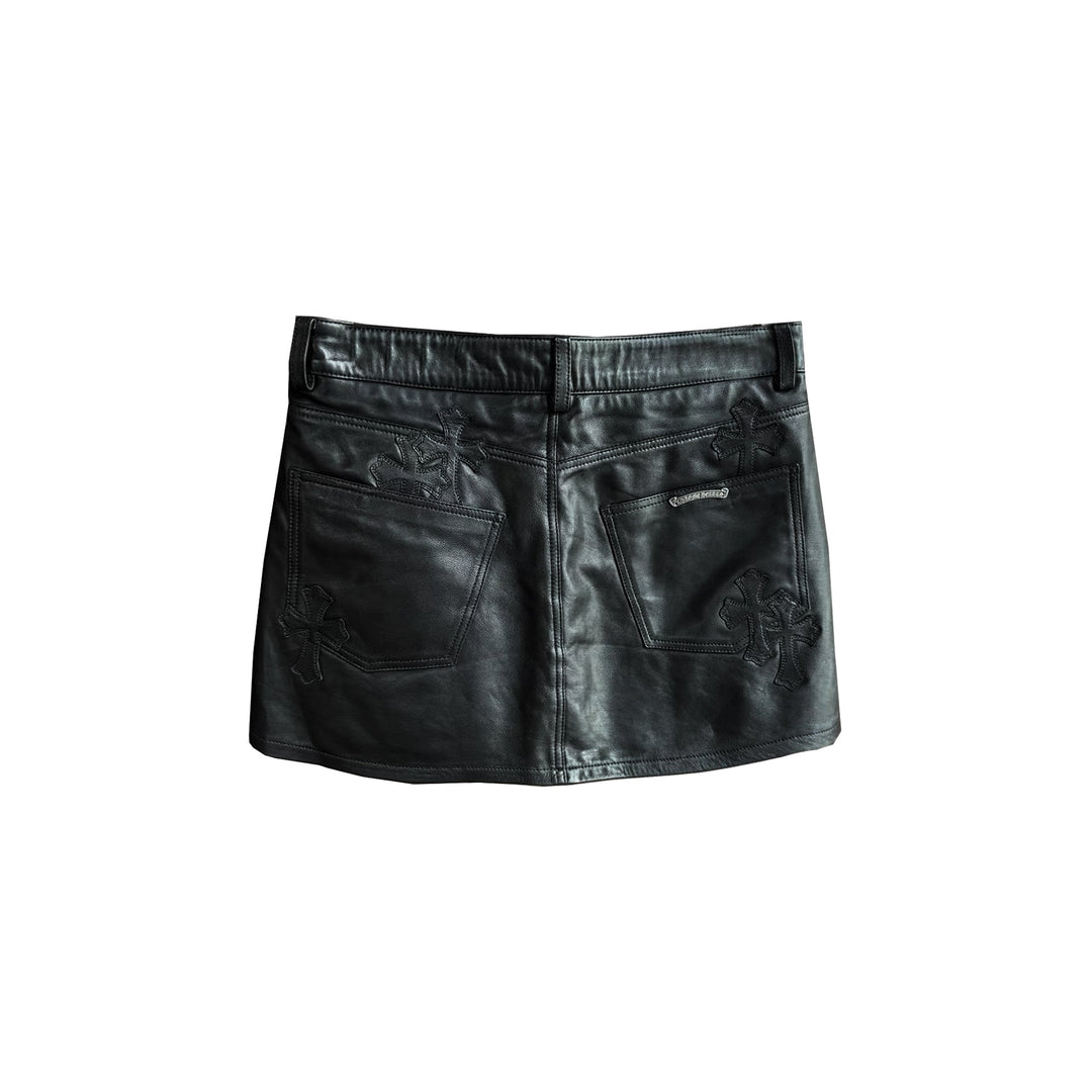 Chrome Hearts Black Cross Patch Leather Mini Skirt - SHENGLI ROAD MARKET