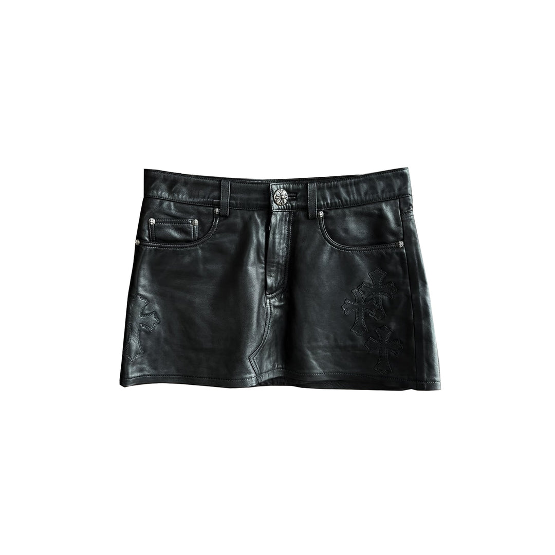 Chrome Hearts Black Cross Patch Leather Mini Skirt - SHENGLI ROAD MARKET