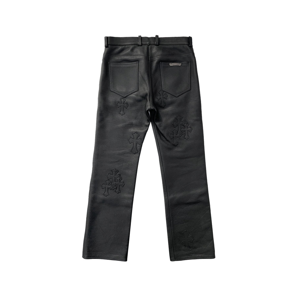 Chrome Hearts Black Cross Patch Leather Pants - SHENGLI ROAD MARKET
