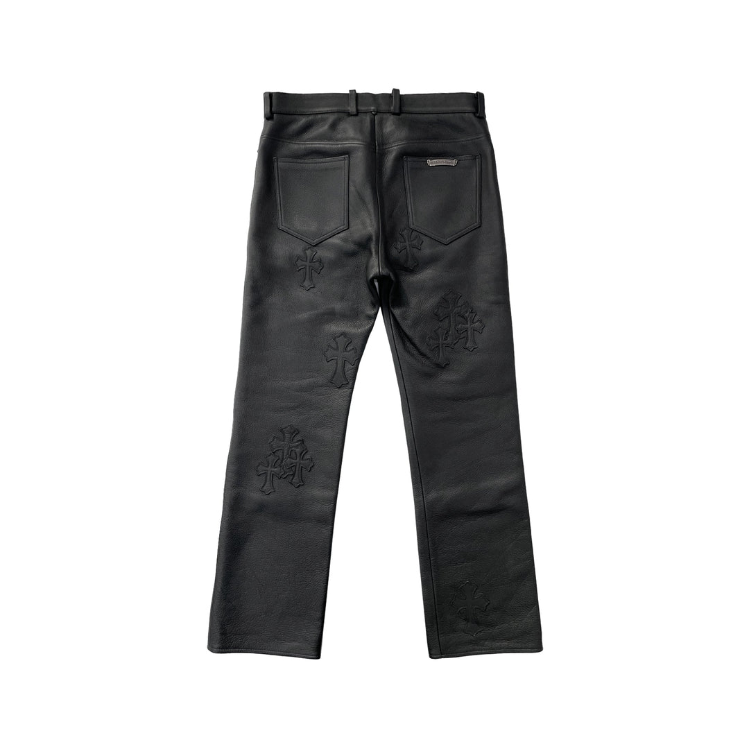 Chrome Hearts Black Cross Patch Leather Pants - SHENGLI ROAD MARKET