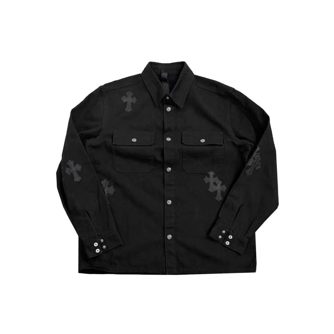 Chrome Hearts Black Cross Patch Work Dog Jacket - SHENGLI ROAD MARKET