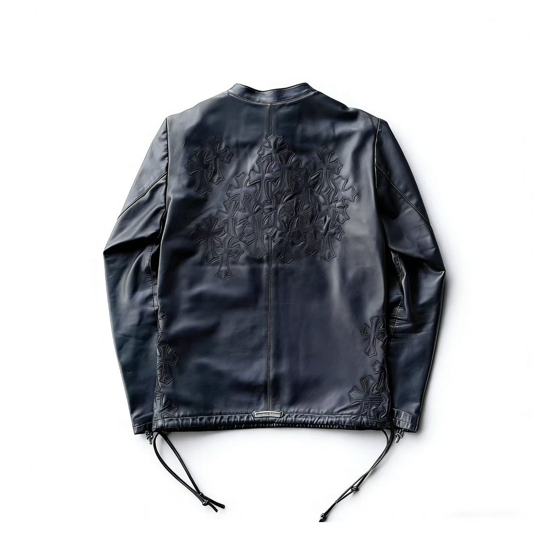 Chrome Hearts Black Full Leather Cross Patch Half Zip Shirt - SHENGLI ROAD MARKET