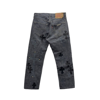 Chrome Hearts Black & Grey Silver Cross Patch Jeans - SHENGLI ROAD MARKET