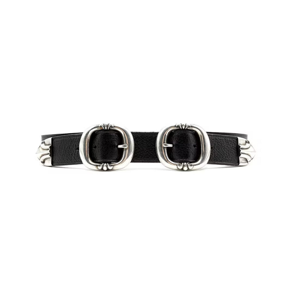 Chrome Hearts Black Gunslinger Belt with Silver Buckle - SRM Chrome Hearts Black Gunslinger Belt with Silver Buckle - SRM