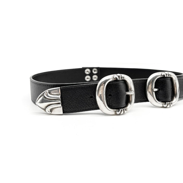 Chrome Hearts Black Gunslinger Belt with Silver Buckle - SHENGLI ROAD MARKET