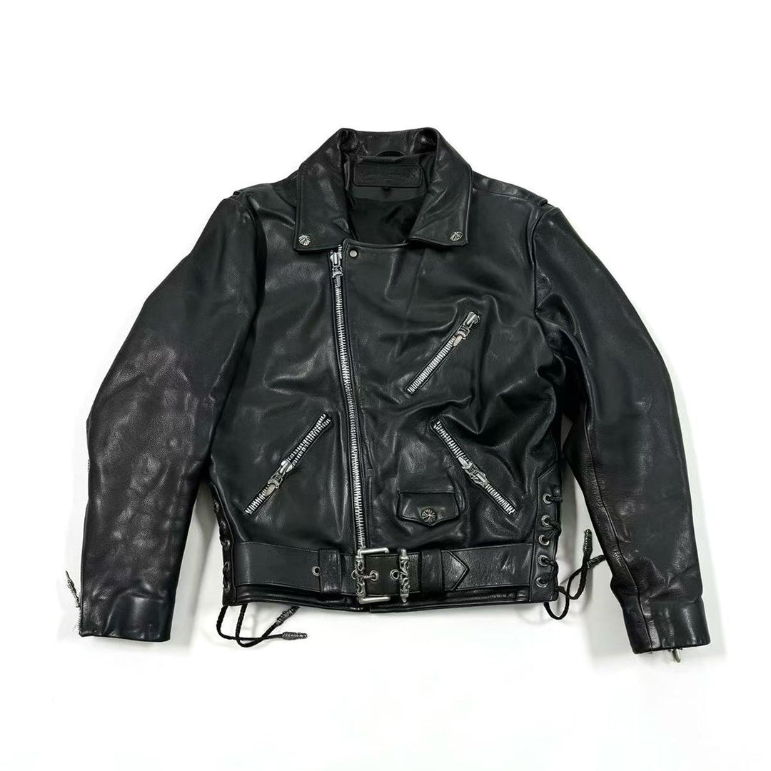 Chrome Hearts Black JJ Dean Full Cross Back Leather Biker Jacket - SHENGLI ROAD MARKET