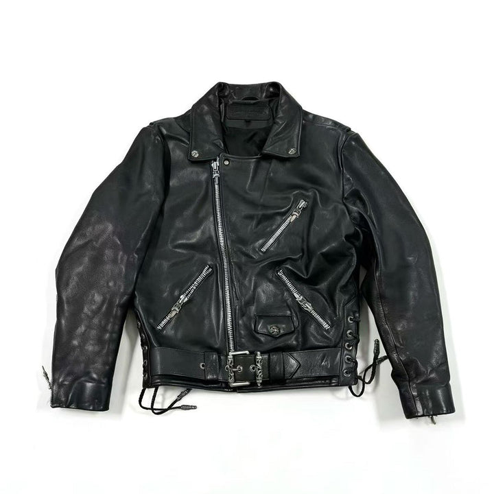 Chrome Hearts Black JJ Dean Full Cross Back Leather Biker Jacket - SHENGLI ROAD MARKET