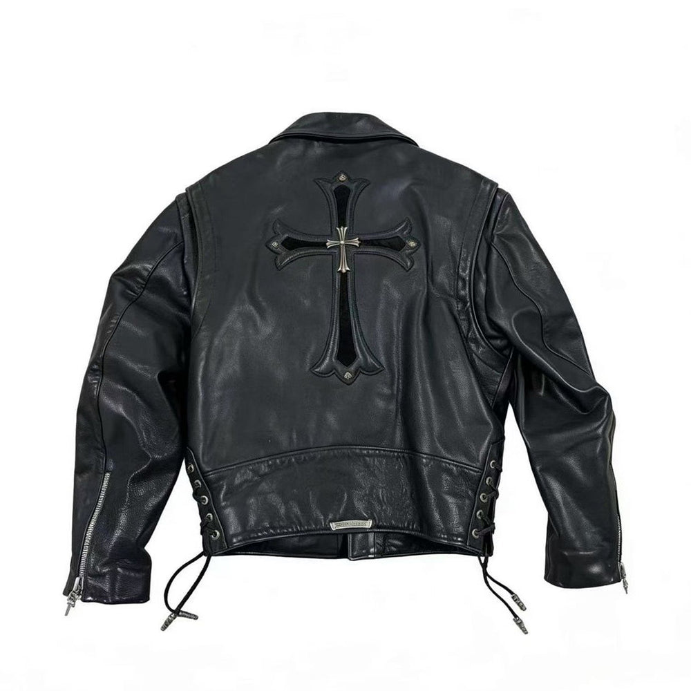 Chrome Hearts Black JJ Dean Full Cross Back Leather Biker Jacket - SHENGLI ROAD MARKET