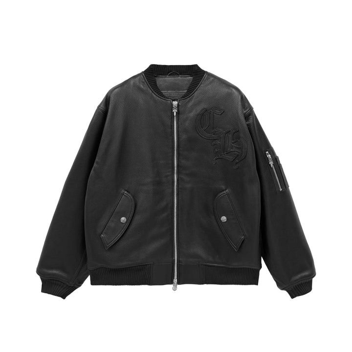 Chrome Hearts Black Leather CH Patch Bomber Jacket - SHENGLI ROAD MARKET