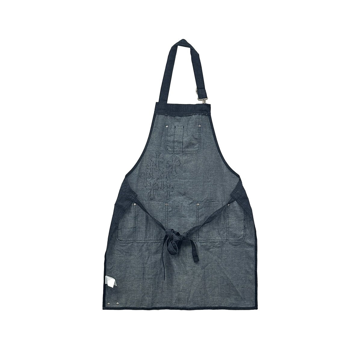 Chrome Hearts Black Leather Cross Patch Denim Apron