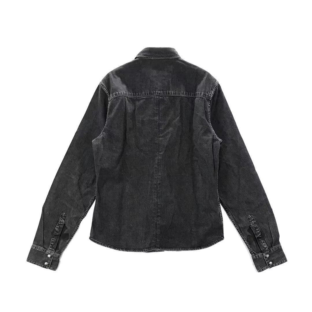 Chrome Hearts Black Leather Cross Patch Denim Shirt - SHENGLI ROAD MARKET