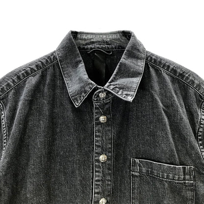 Chrome Hearts Black Leather Cross Patch Denim Shirt - SHENGLI ROAD MARKET