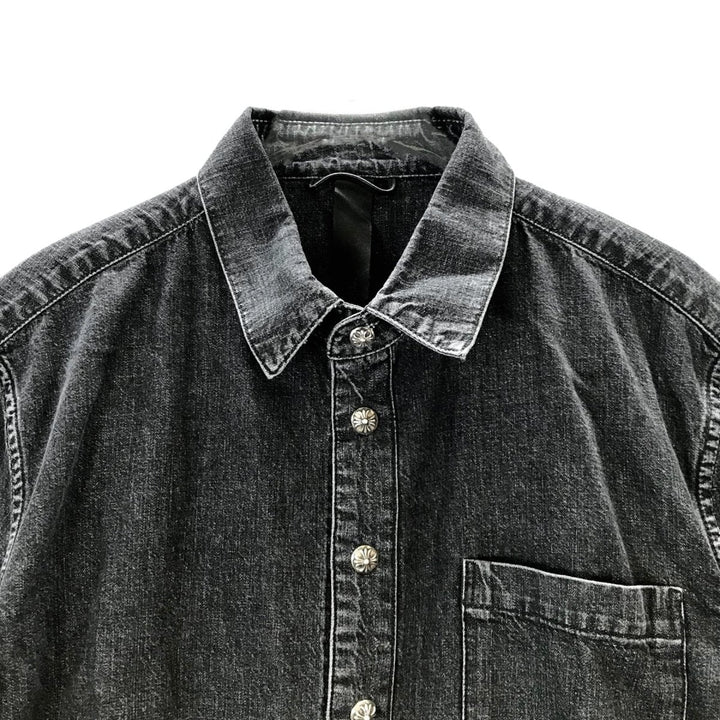 Chrome Hearts Black Leather Cross Patch Denim Shirt - SHENGLI ROAD MARKET