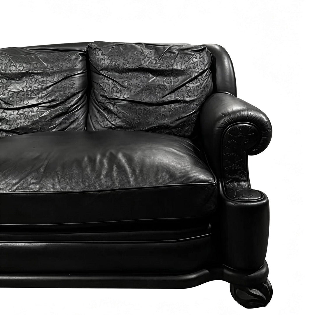 Chrome Hearts Black Leather Cross Patch Ebony Wood Two-Seater Sofa - SHENGLI ROAD MARKET