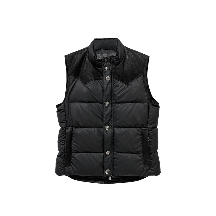 Chrome Hearts Black Leather Fleur Puffer Down Vest - SHENGLI ROAD MARKET