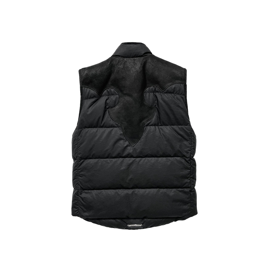 Chrome Hearts Black Leather Fleur Puffer Down Vest - SHENGLI ROAD MARKET