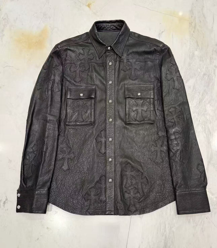 Chrome Hearts Black leather Jacket - SHENGLI ROAD MARKET