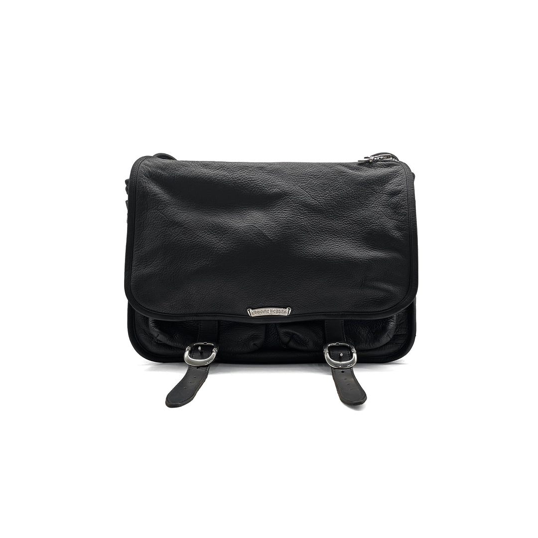 Chrome Hearts Black Leather Messenger Crossbody Bag - SHENGLI ROAD MARKET