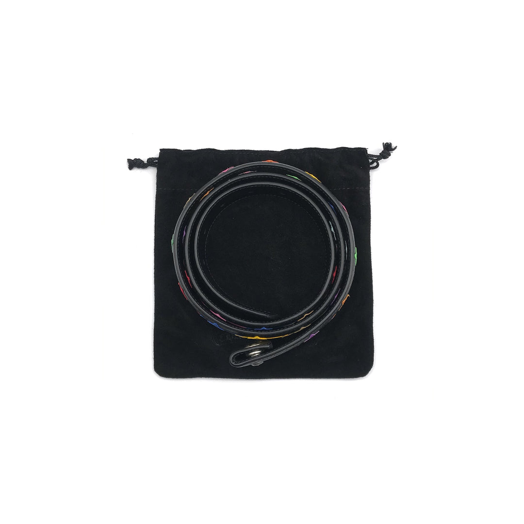 Chrome Hearts Black Leather Multicolor Cross Patch Belts - SHENGLI ROAD MARKET