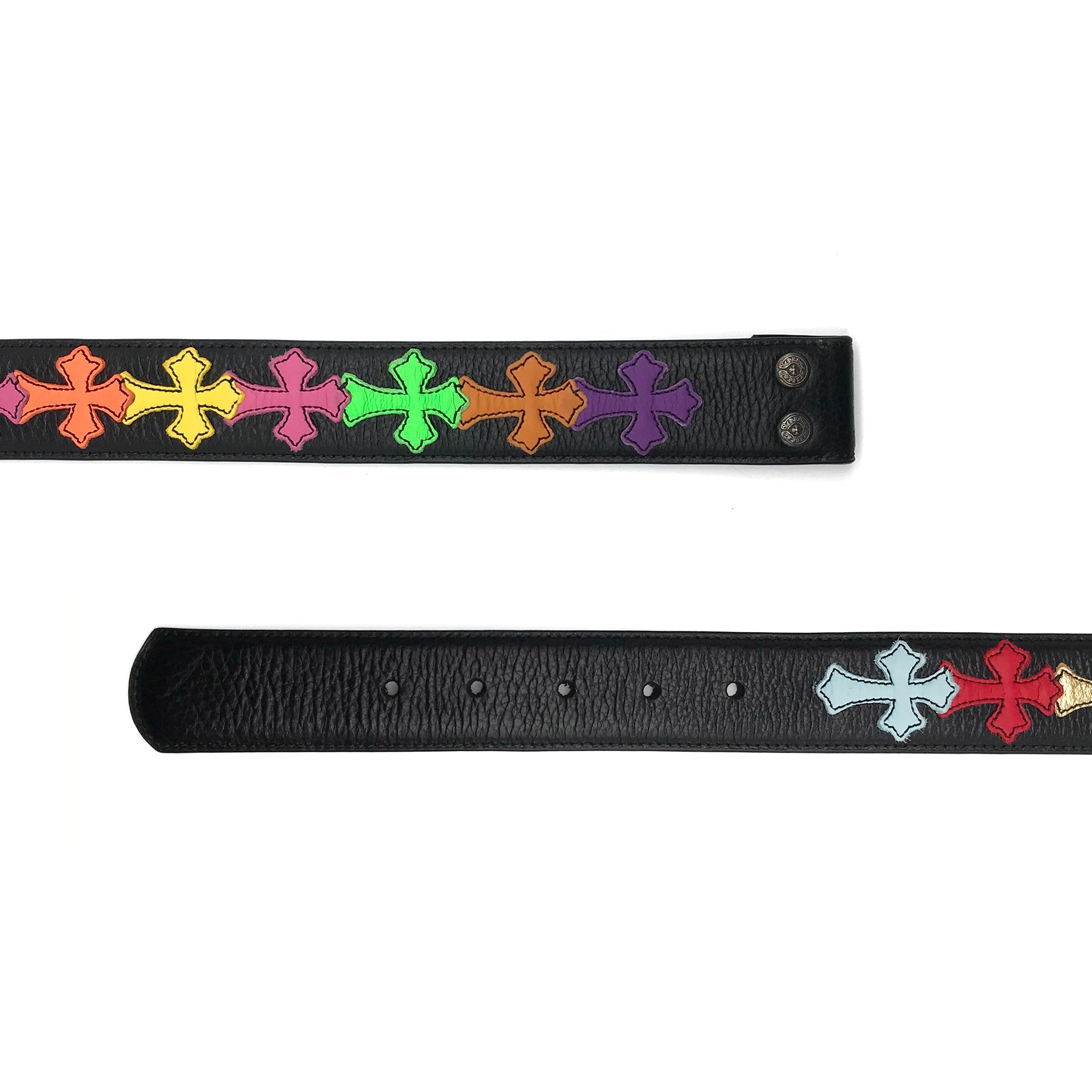 Chrome Hearts Black Leather Multicolor Cross Patch Belts/Strap