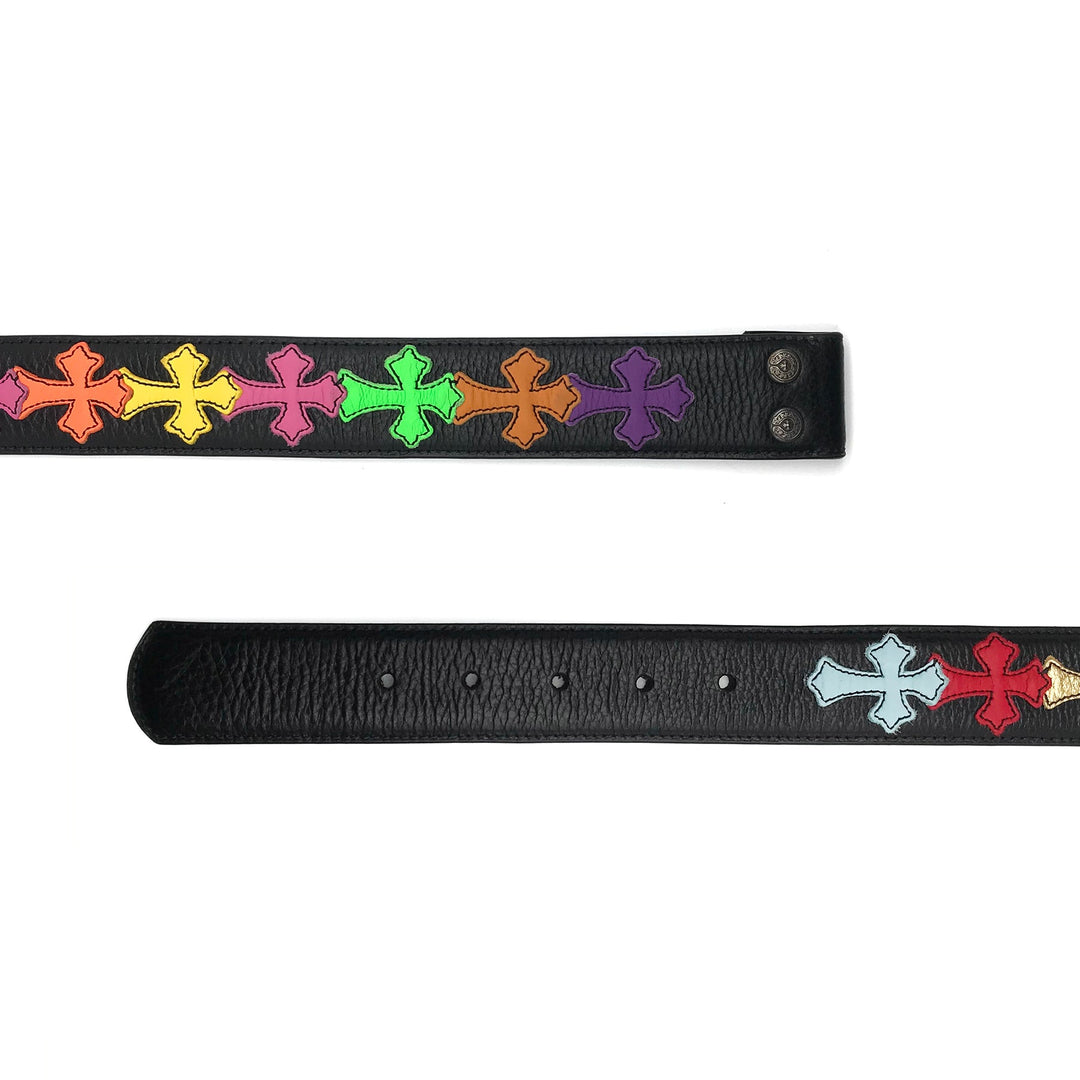 Chrome Hearts Black Leather Multicolor Cross Patch Belts - SHENGLI ROAD MARKET