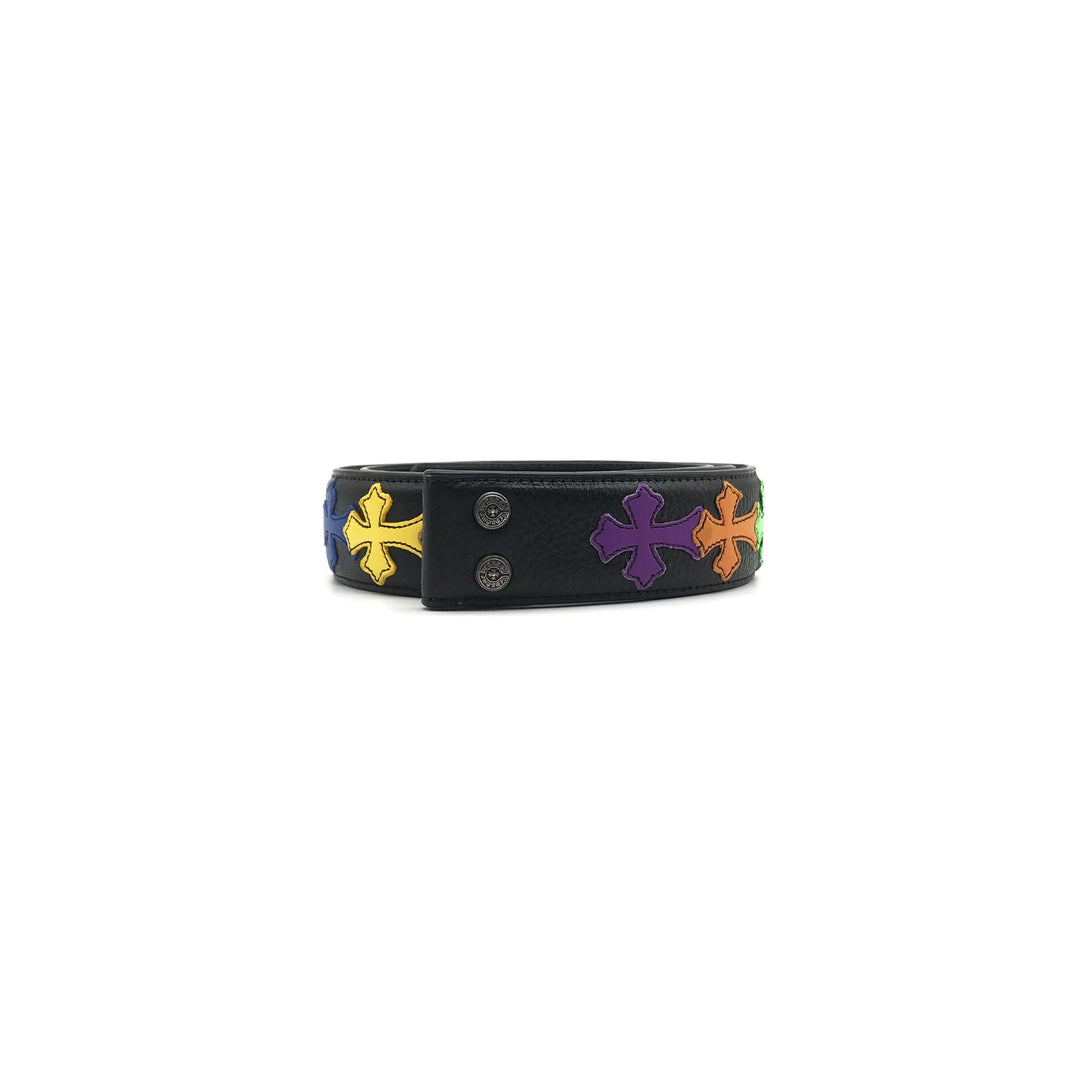 Chrome Hearts Black Leather Multicolor Cross Patch Belts - SHENGLI ROAD MARKET