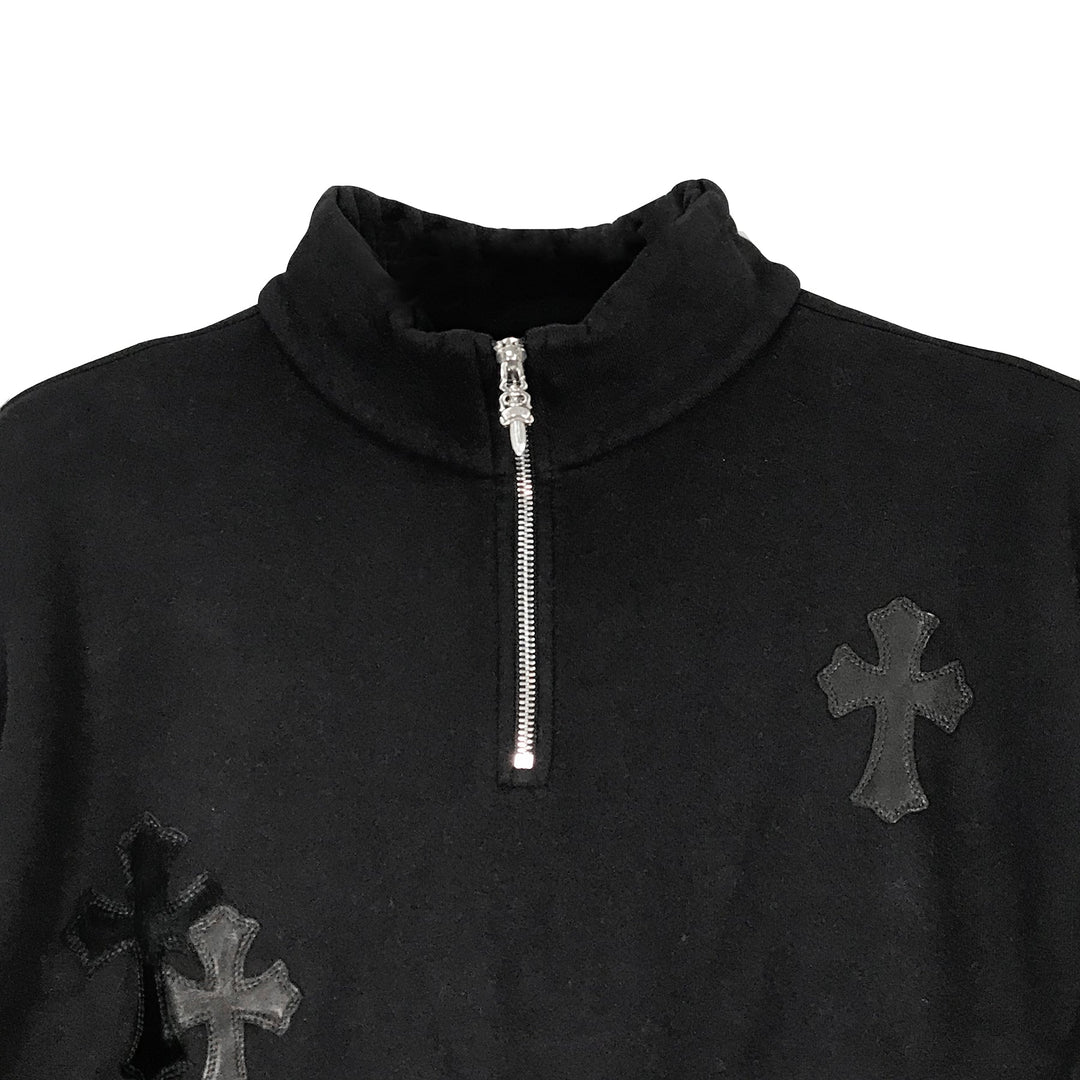 Chrome Hearts Black Patent Leather Cross Half Zip Sweatshirt - SHENGLI ROAD MARKET