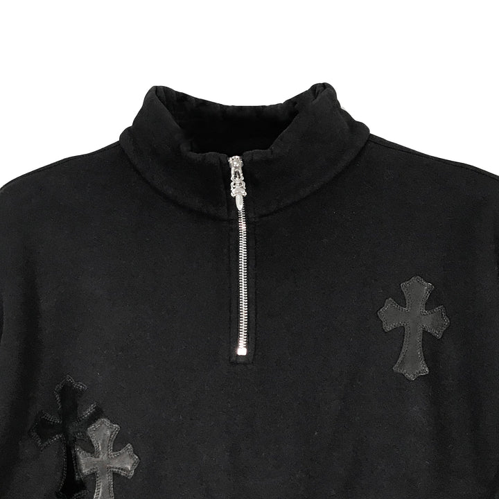 Chrome Hearts Black Patent Leather Cross Half Zip Sweatshirt - SHENGLI ROAD MARKET