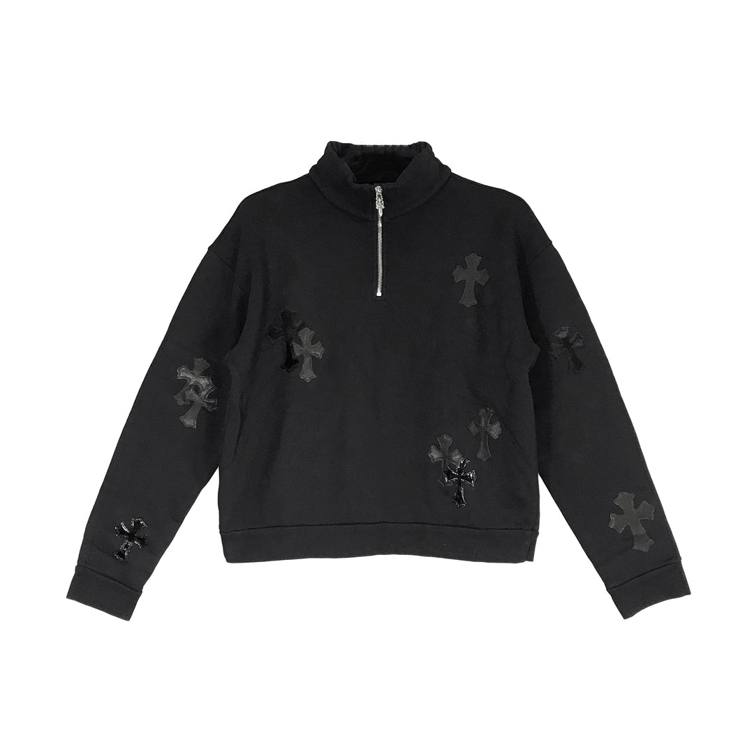 Chrome Hearts Black Patent Leather Cross Half Zip Sweatshirt - SHENGLI ROAD MARKET