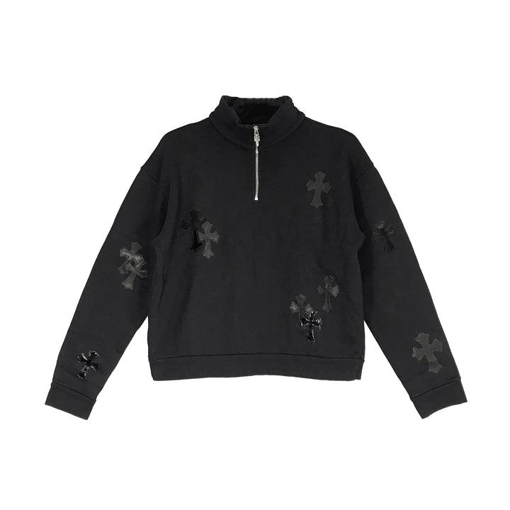 Chrome Hearts Black Patent Leather Cross Half Zip Sweatshirt - SHENGLI ROAD MARKET