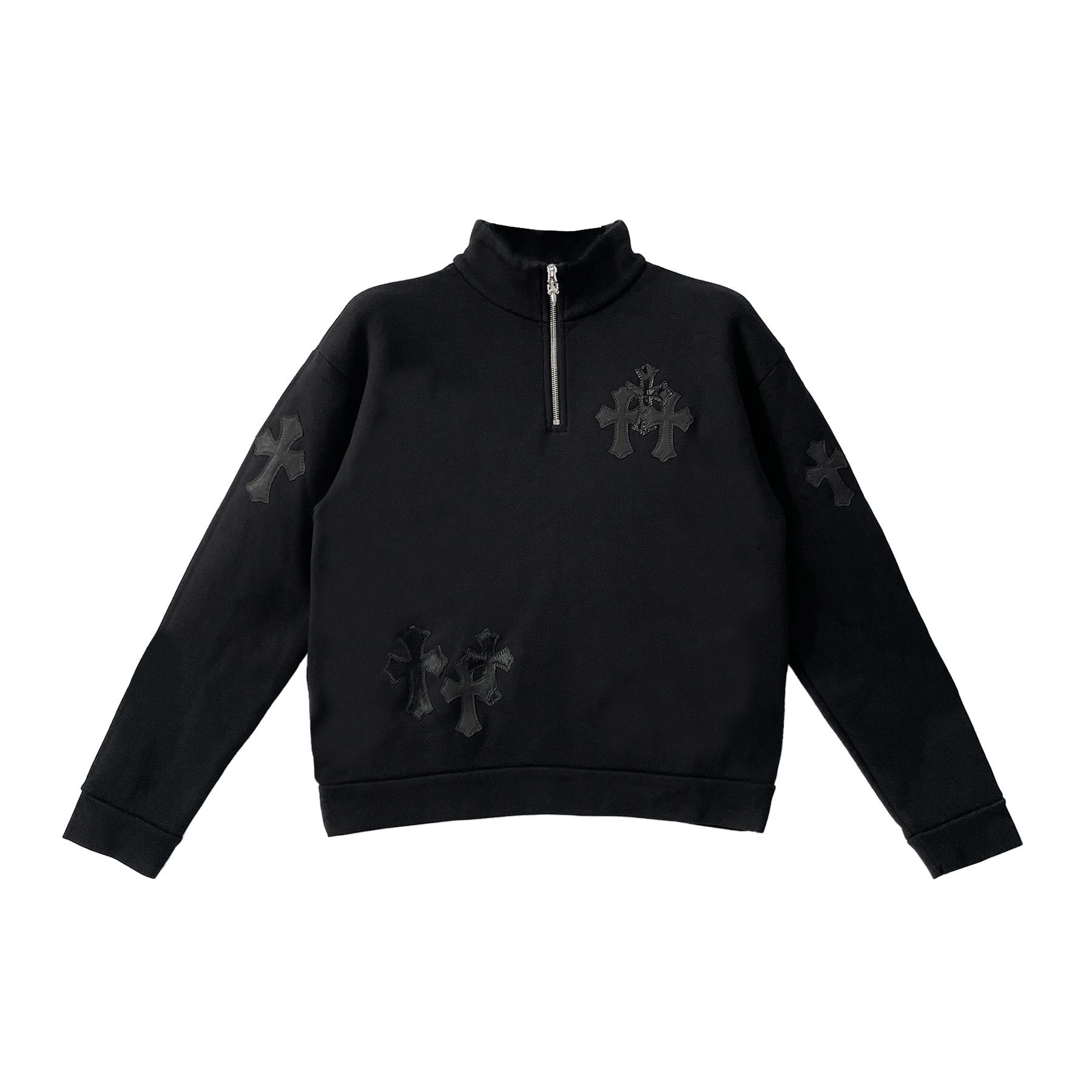 chrome hearts2 様 Chrome Hearts Black Patent Leather Cross Half Zip Sweatshirt - SRM