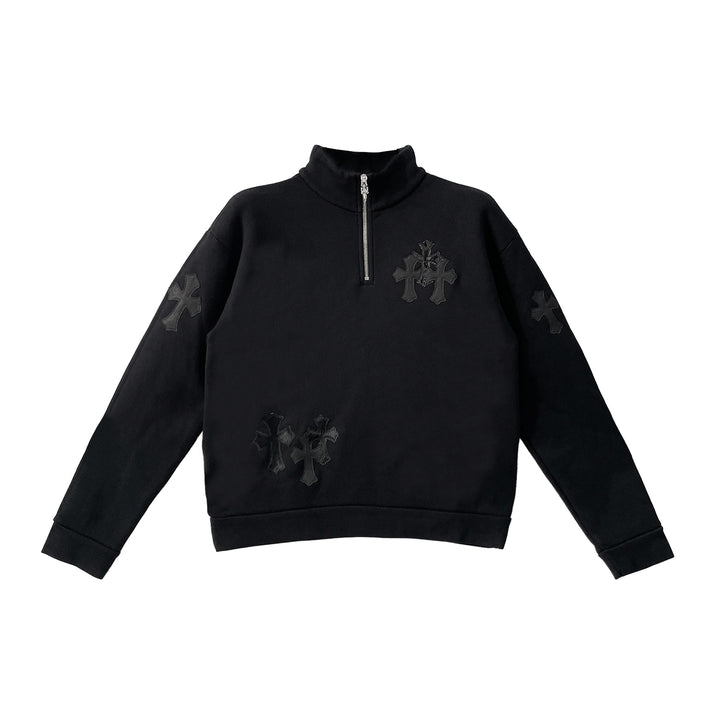 Chrome Hearts Black Patent Leather Cross Half Zip Sweatshirt - SHENGLI ROAD MARKET