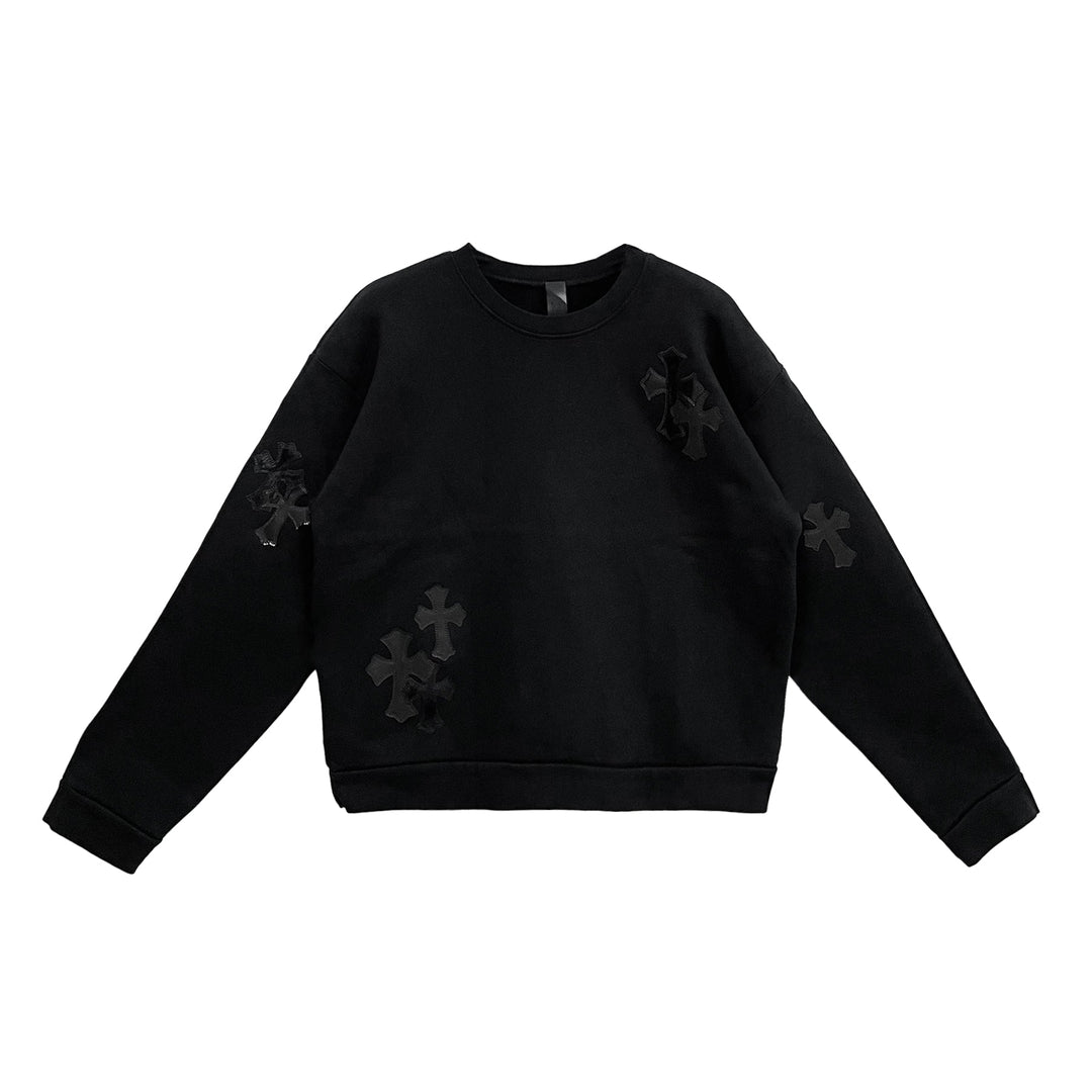Chrome Hearts Black Pony Hair Patent Leather Cross Sweatshirt - SHENGLI ROAD MARKET