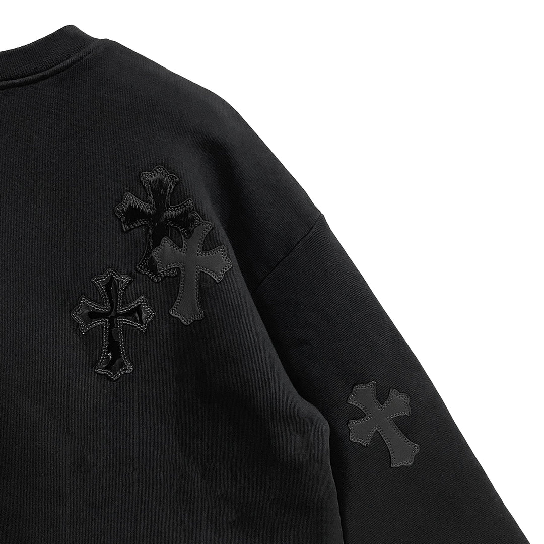 Chrome Hearts Black Pony Hair Patent Leather Cross Sweatshirt - SHENGLI ROAD MARKET