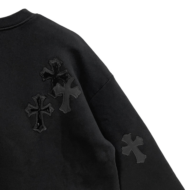 Chrome Hearts Black Pony Hair Patent Leather Cross Sweatshirt - SHENGLI ROAD MARKET