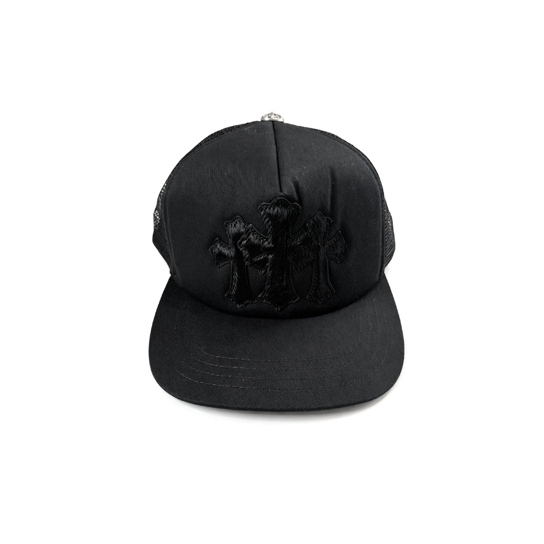 Chrome Hearts Black Pony Hair Triple Cross Patch Trucker Cap - SHENGLI ROAD MARKET