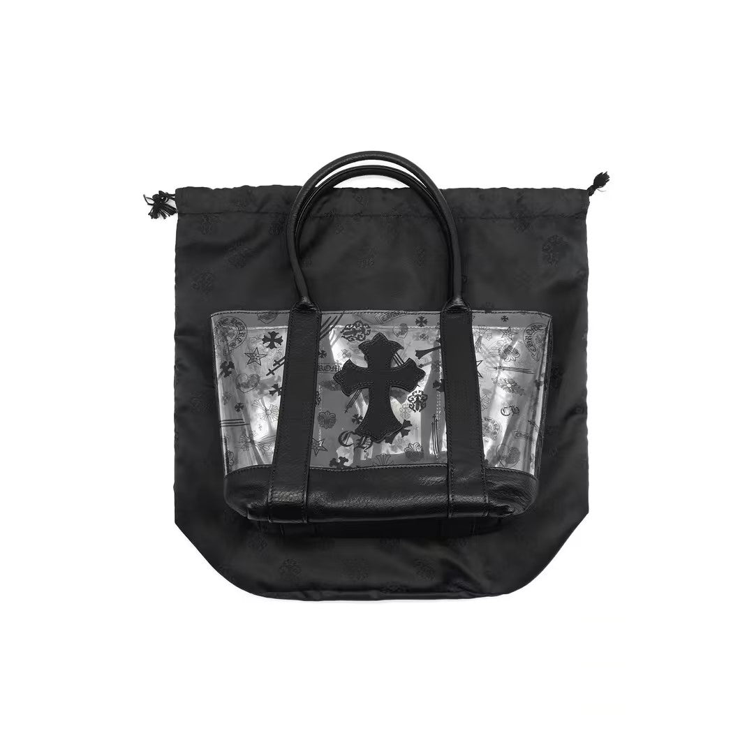 Chrome Hearts Black PVC Leather Cross Tote Bag - SRM