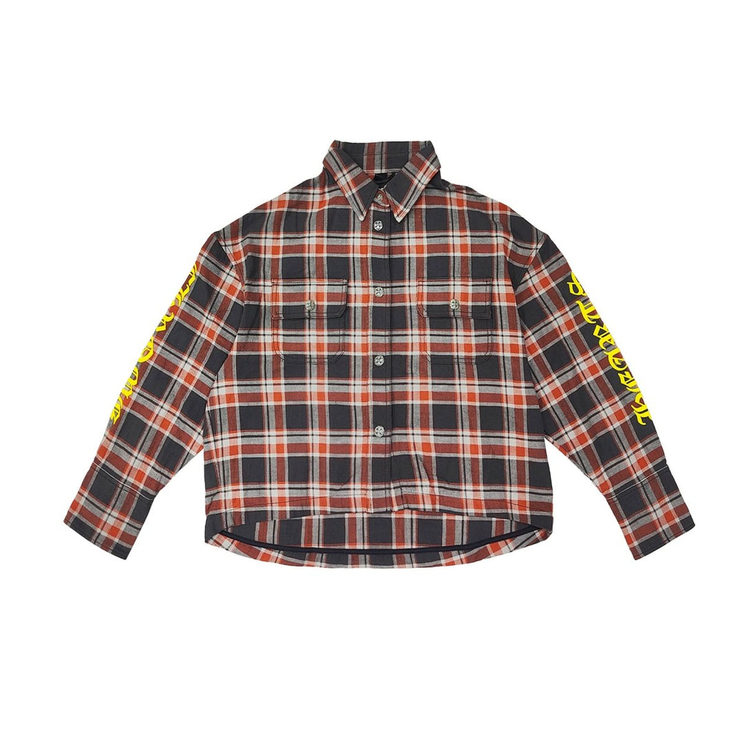 Chrome Hearts Black & Red Plaid Cropped Cargo Flannel Shirt - SHENGLI ROAD MARKET