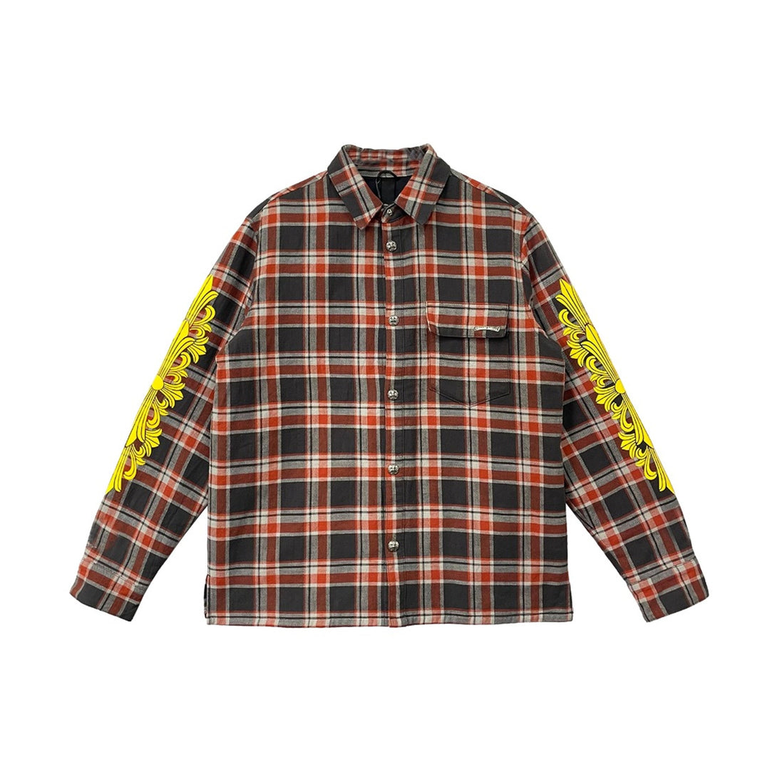Chrome Hearts Black & Red Plaid Floral Sleeve Quilted Jacket - SHENGLI ROAD MARKET