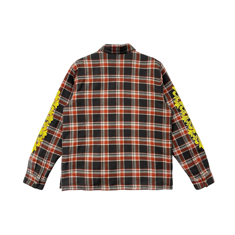 Chrome Hearts Black & Red Plaid Floral Sleeve Quilted Jacket - SHENGLI ROAD MARKET