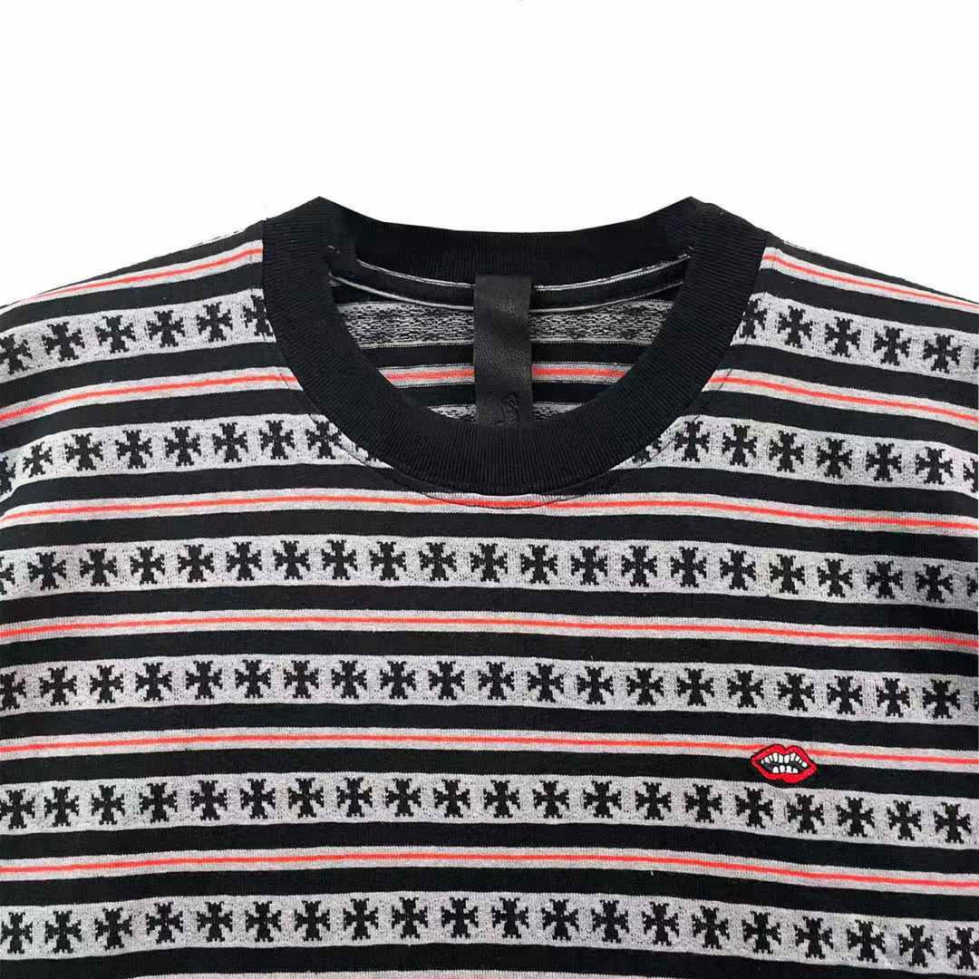Chrome Hearts Black & Red Stripe Men's Short Sleeve Tee - SHENGLI ROAD MARKET
